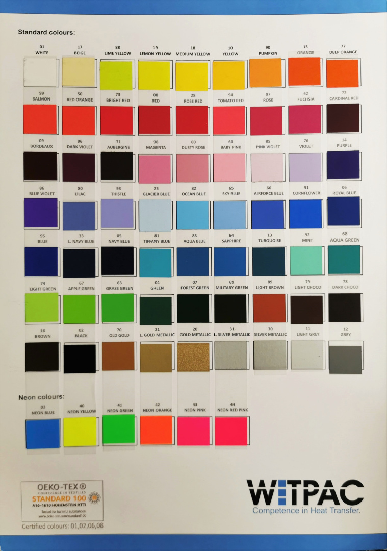 Цветовая карта для плёнок WITPAC NOVA FLEX PREMIUM и LOWTEMP, A4